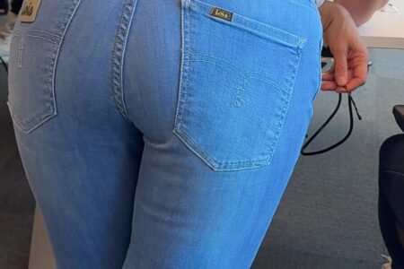 coworker in tight jeans bending over